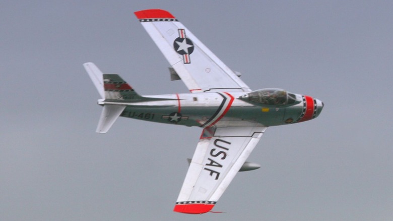 An F-86C Sabre flying during an air show