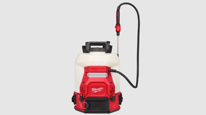 Backpack sprayer with black hose and handle
