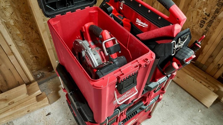 The Packout Compact Tool Box with a large tool inside.