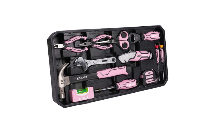 The black and pink Kobalt 20-piece Tool Set for Drawer on a white background