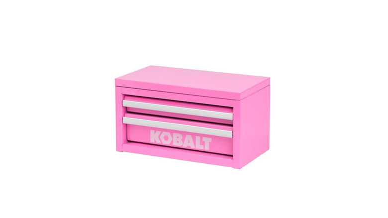 Kobalt's pink Mini 2-Drawer Toolbox closed, on a white background