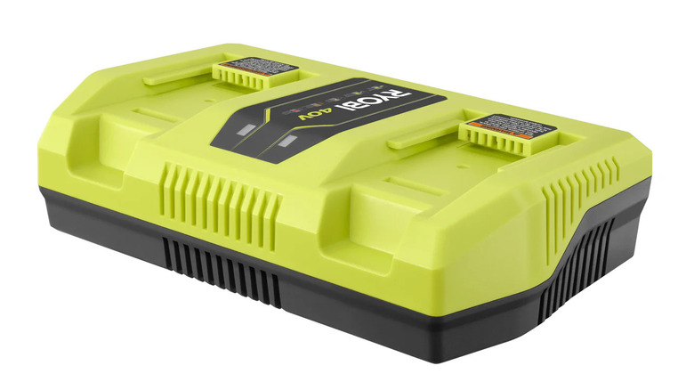 The Ryobi 40V Dual Port Rapid Charger on white background