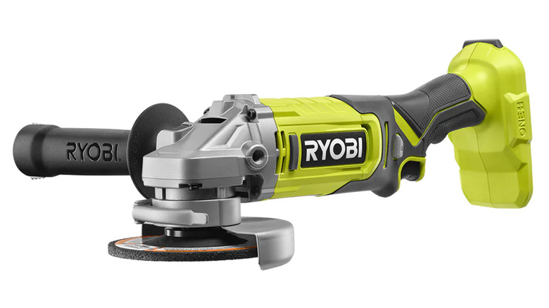 A stock image of a Ryobi angle grinder