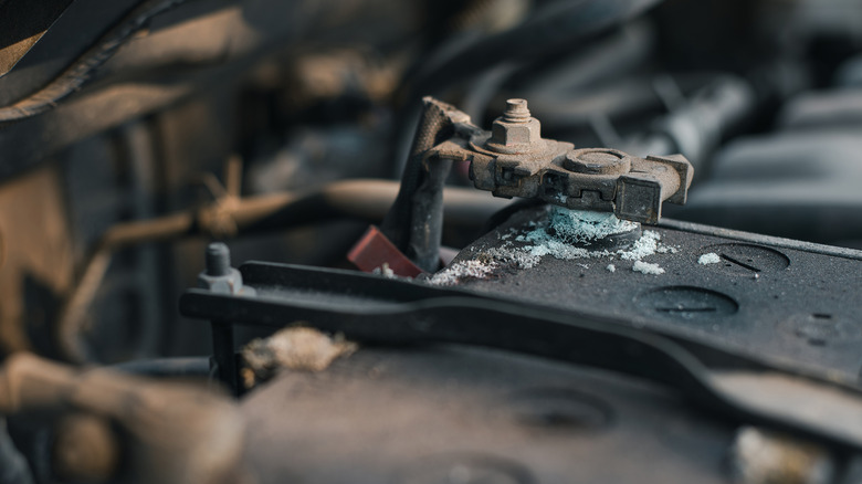Corroded terminal on a car battery