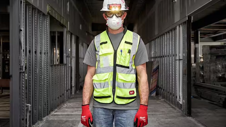 Construction worker wearing Milwaukee safety equipment