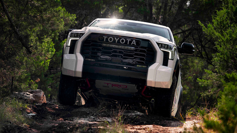 White Toyota Tundra TRD Pro off-roading