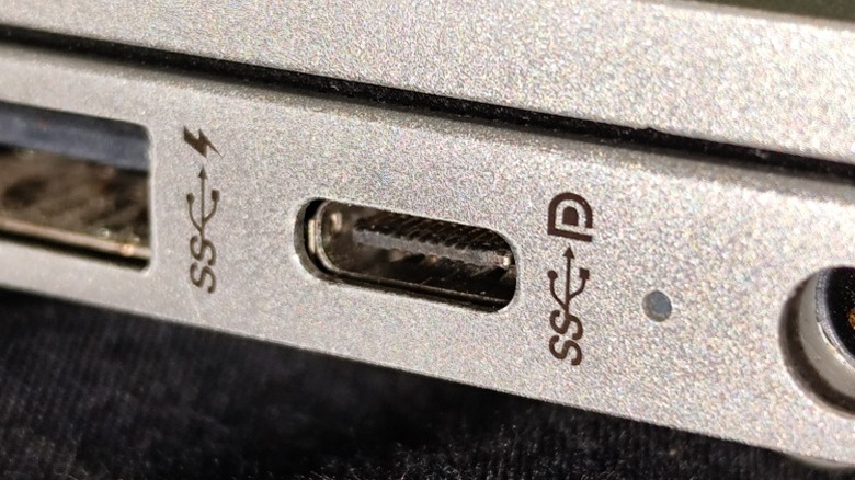 Closeup photo of DisplayPort Alt Mode USB-C port on a laptop