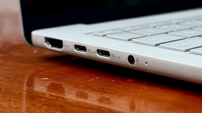 Closeup of USB 40 Gbps ports on Asus Zenbook A14