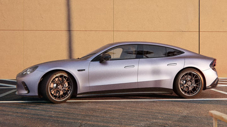 Mercedes-AMG GT 4-Door parked in front of reddish wall