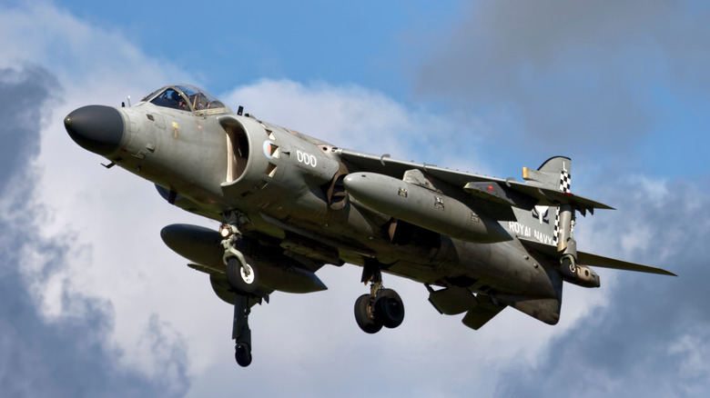 Sea Harrier fighter jet hover