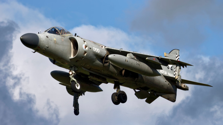 Sea Harrier fighter jet hover