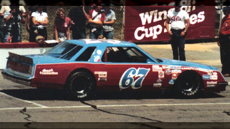 Buddy Arrington driving his own #67 Dodge Mirada at the 1983 Van Scoy 500.