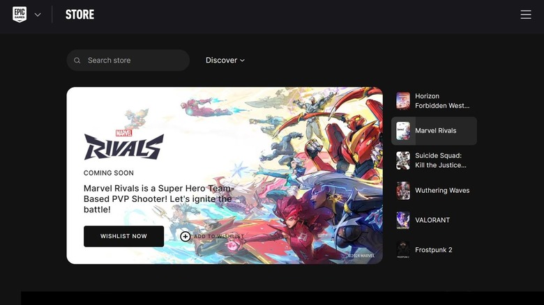 Epic Games Store Discover tab