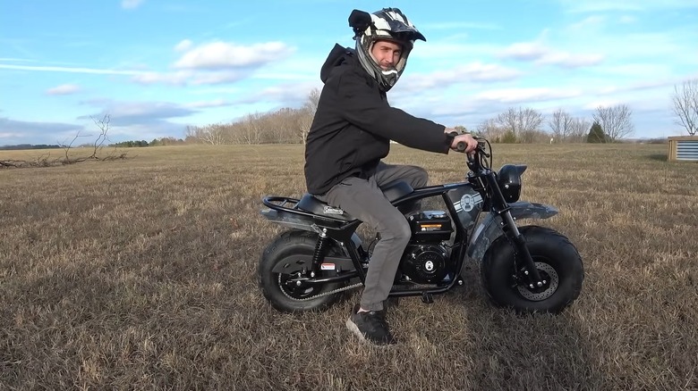 B200RSV mini bike with full suspension and adult rider