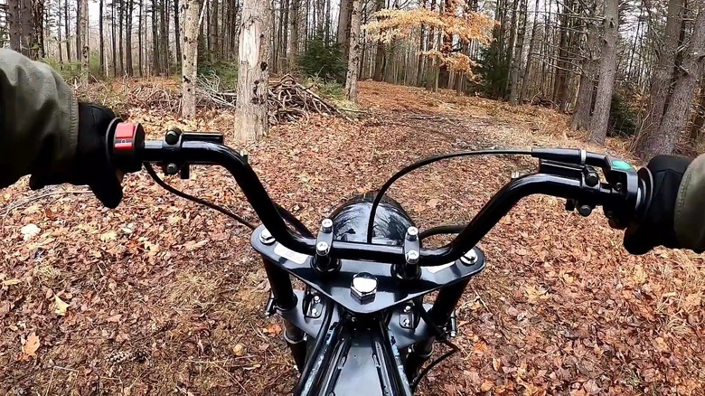 Rider point of view on a Coleman Powersports mini bike