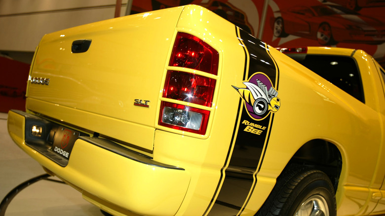 Rumble Bee graphic on yellow pickup truck