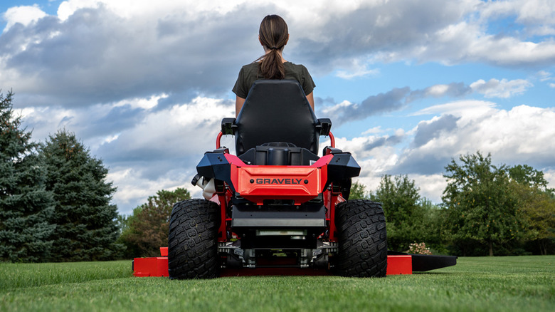 Gravely lawn mower in action