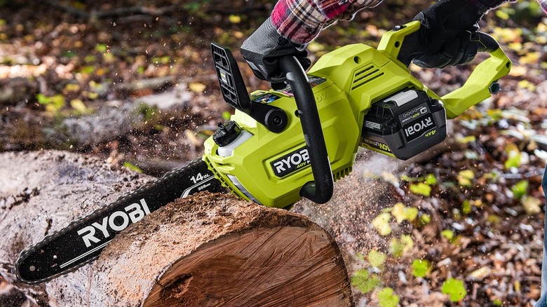 Ryobi 40v chainsaw cutting log