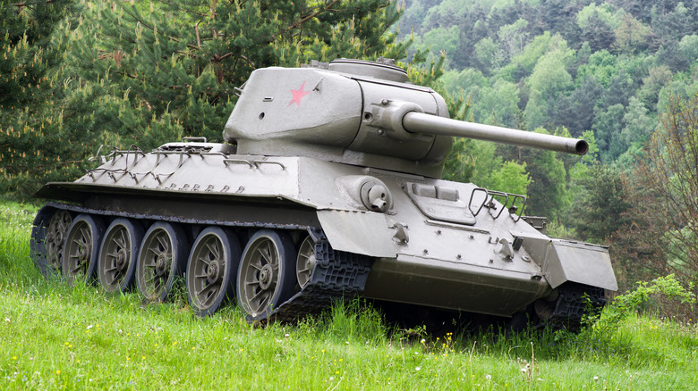 A Soviet T-34 tank outside