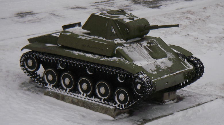 T-70 tank memorial in snow