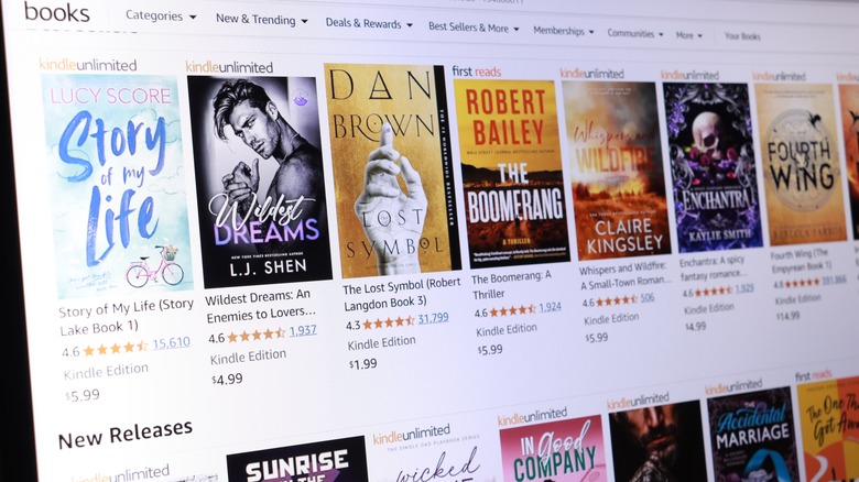 Online bookstore displaying various Kindle e-books