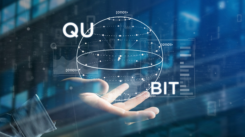 Hand holding qubit diagram