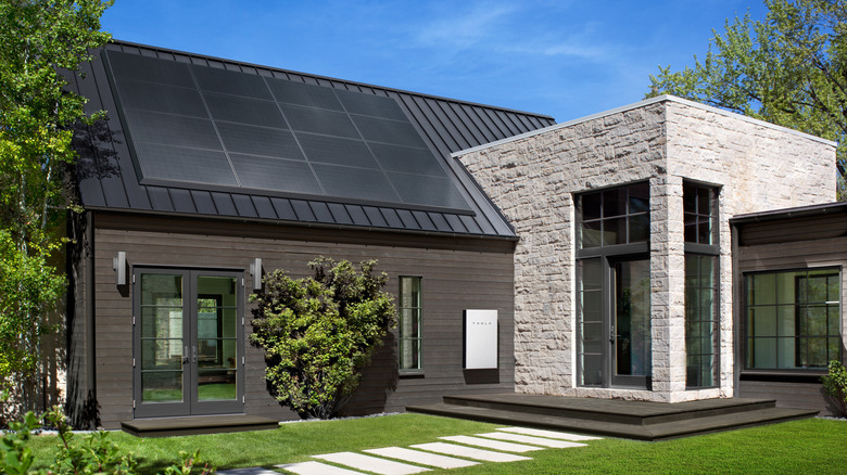 A modern home with Tesla solar panels