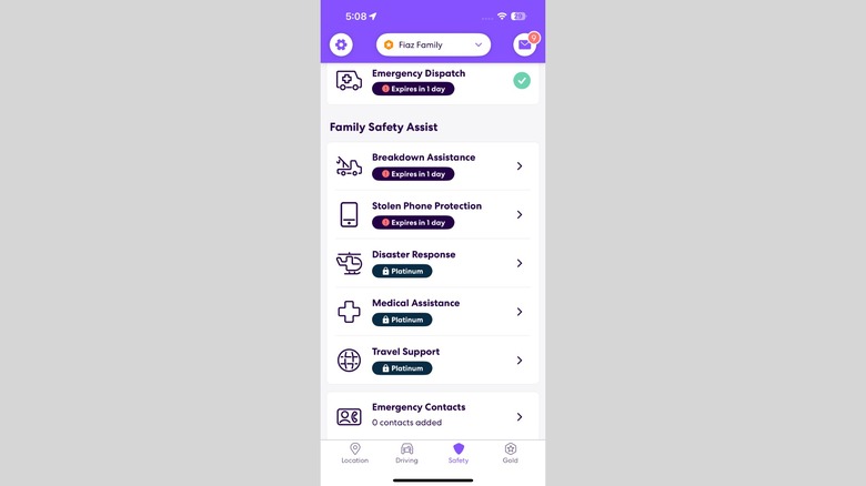 Safety tab in Life360