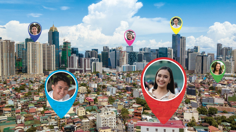 Pins revealing exact location of select people
