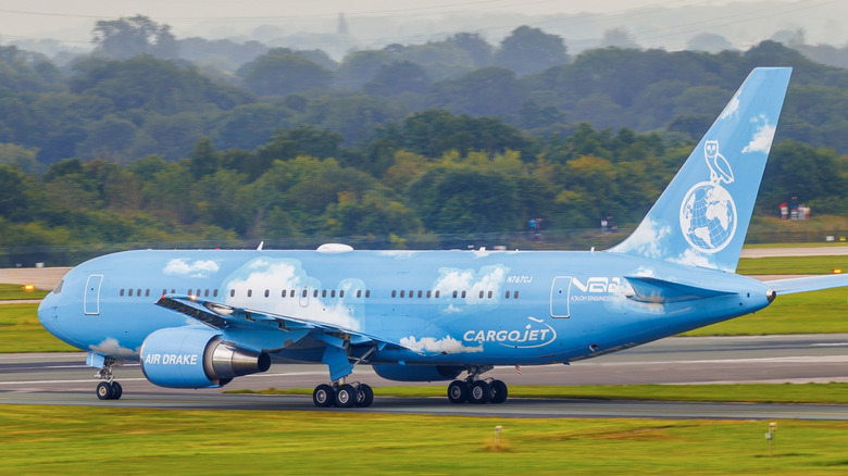 Drake's private jet landing at Manchester Airport, U.K.