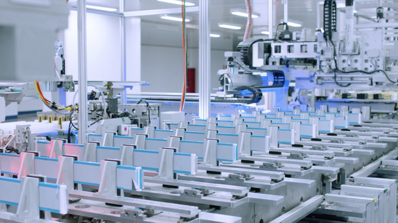 Rows of battery cells at a BYD production facility