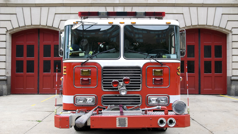 fire truck outside fire station