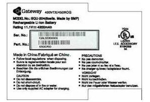 Gateway Battery label