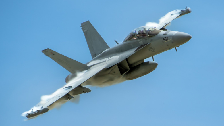 A Boeing F-15EX Eagle II fighter jet in flight.