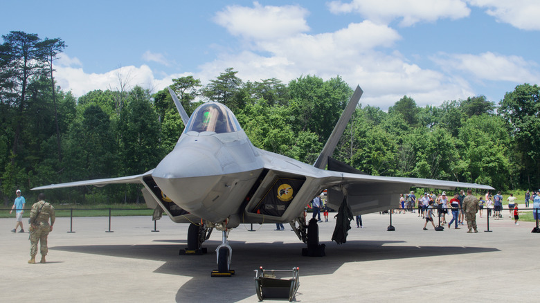 F-22 Raptor on display on airport runway