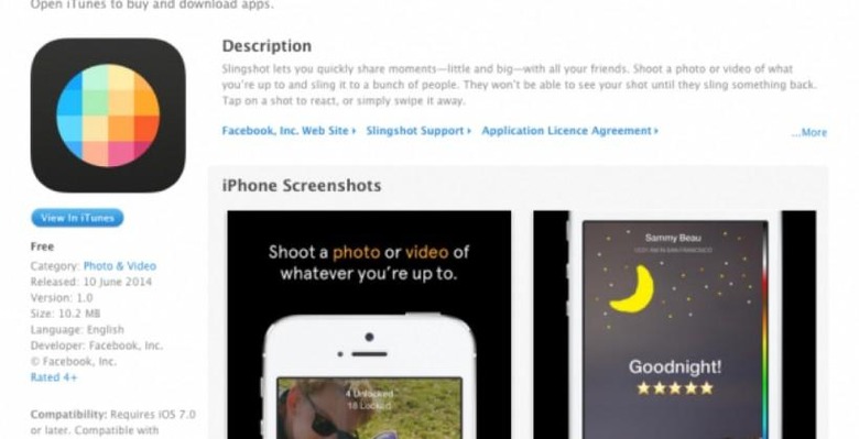 Slingshot App Store page