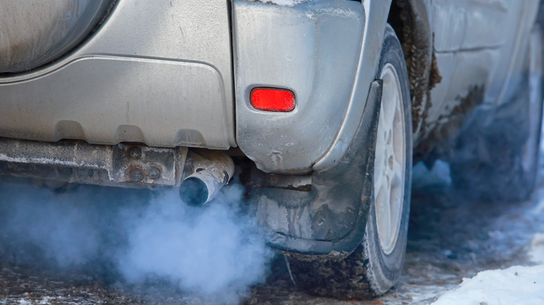 Car warming up in cold weather