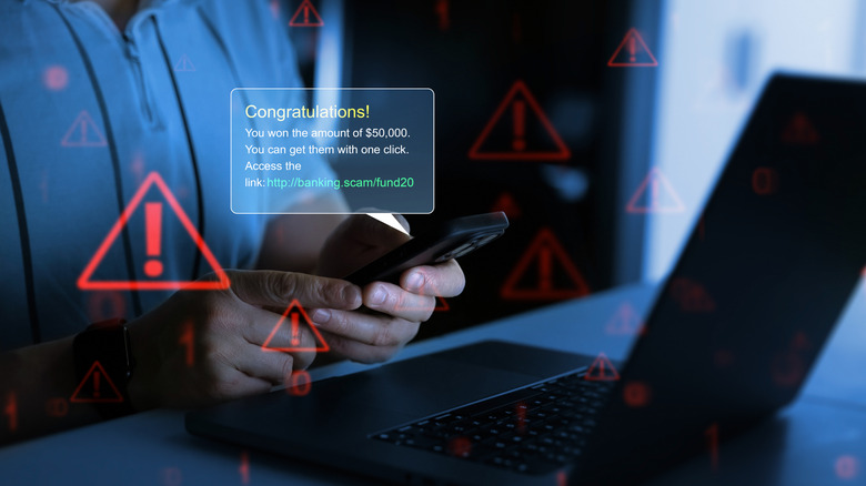 A person falling for an online money scam.