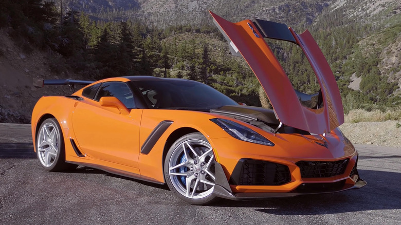 C7 ZR1 in mountains with hood open