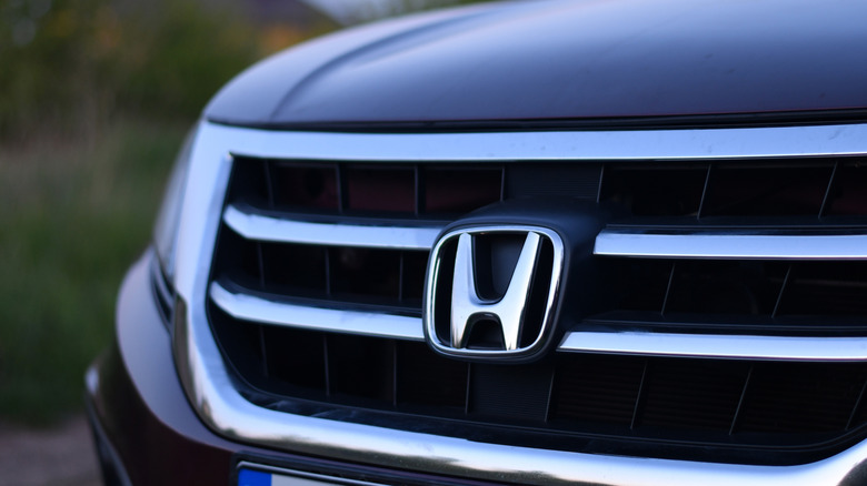 Close-up view of the grille on a Honda vehicle.