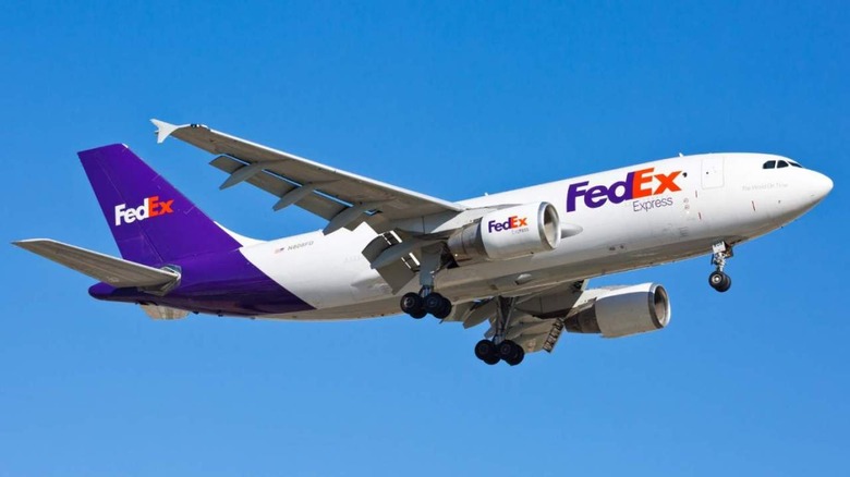 FedEx cargo plane in sky