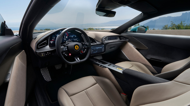 Interior of 2027 Ferrari Amalfi from left-side (driver's) perspective
