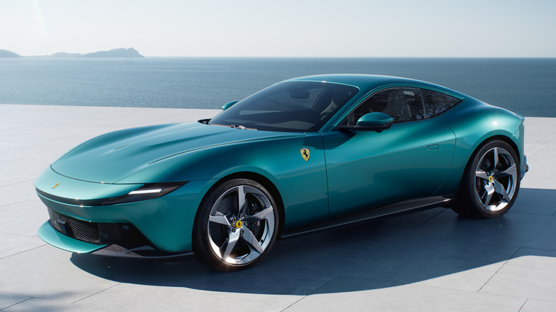 2027 Ferrari Amalfi parked seaside, front-left view
