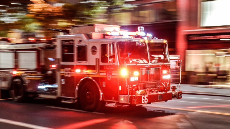 Fire Engine driving through city streets
