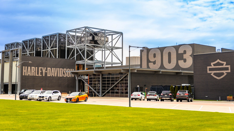 Harley Davidson Museum exterior view in Milwaukee at spring
