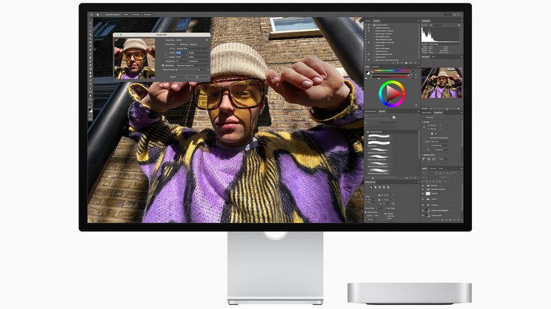 A Mac Mini being used with an Apple Display.