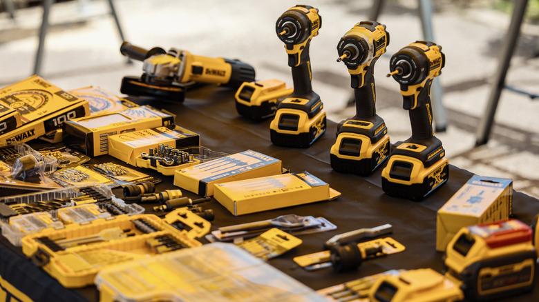 Close up photo of several DeWalt hammer drills