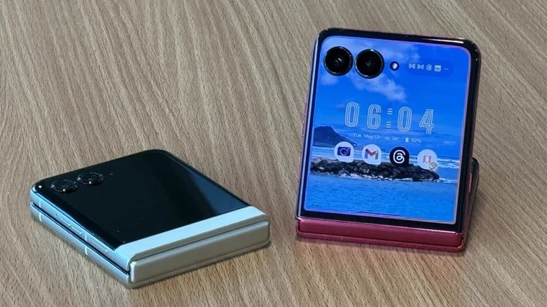 Two Motorola Razr Ultra models posed on table