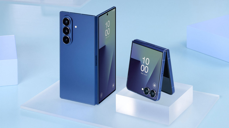 Samsung Galaxy Z Fold 7 and Z Flip 7 posed partially open