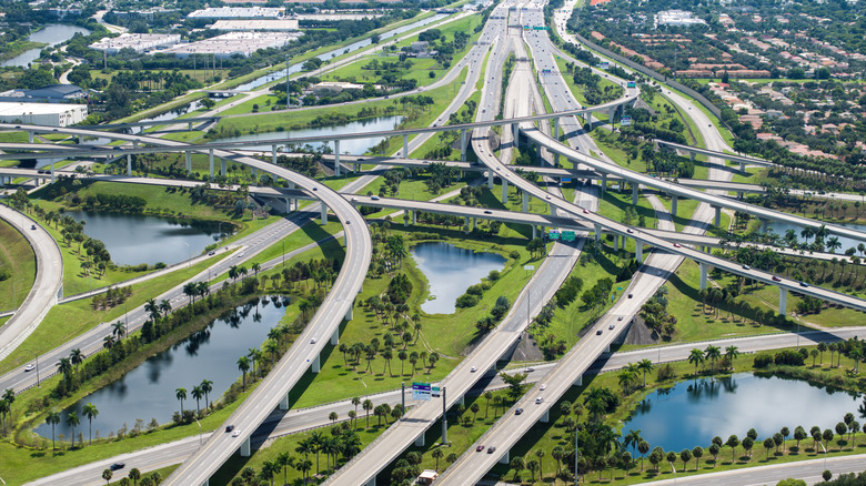 An aerial shot of Miami, Florida's highway system